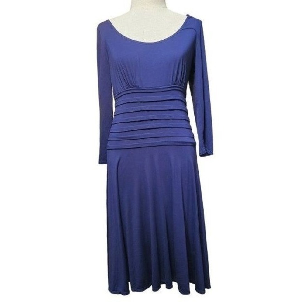 Max Studios Midi‎ dress size Medium pleated quarter sleeve Navy Blue
